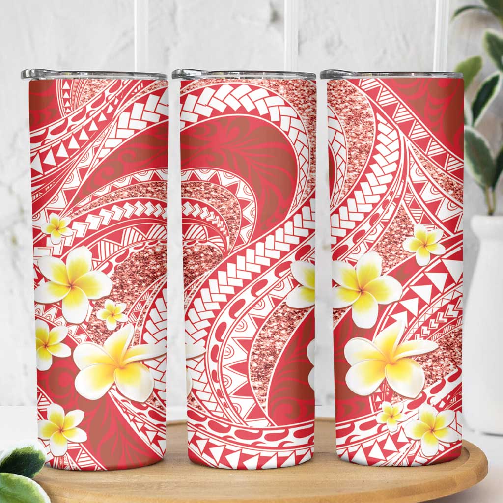 Plumeria Polynesian Coral Glitter Pattern Skinny Tumbler LT01 - Polynesian Pride