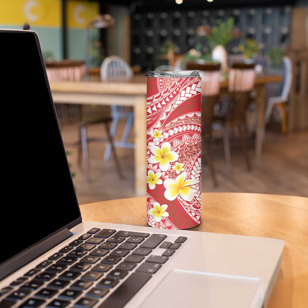 Plumeria Polynesian Coral Glitter Pattern Skinny Tumbler LT01 - Polynesian Pride