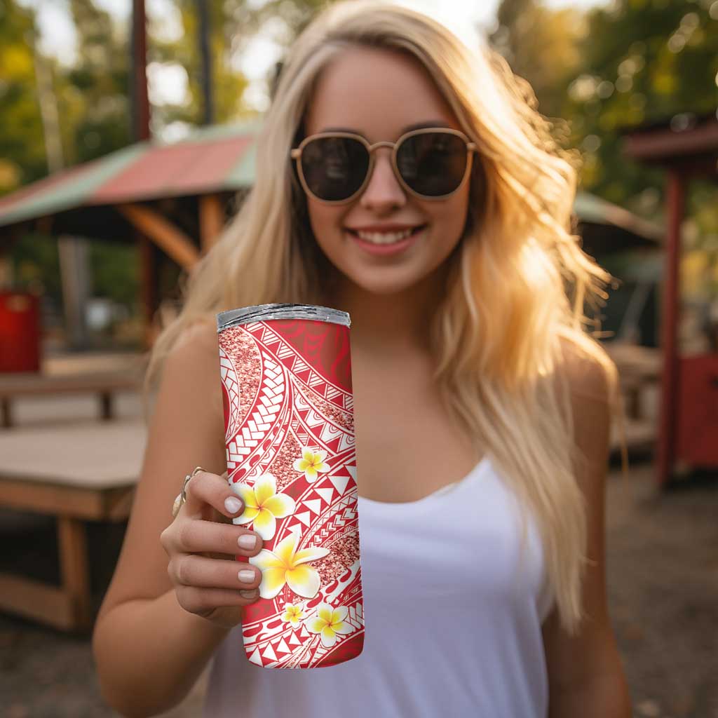 Plumeria Polynesian Coral Glitter Pattern Skinny Tumbler LT01 - Polynesian Pride