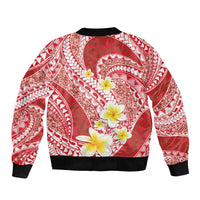 Plumeria Polynesian Coral Glitter Pattern Sleeve Zip Bomber Jacket