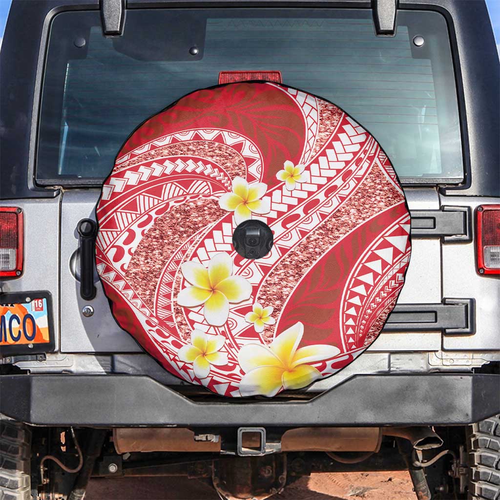 Plumeria Polynesian Coral Glitter Pattern Spare Tire Cover