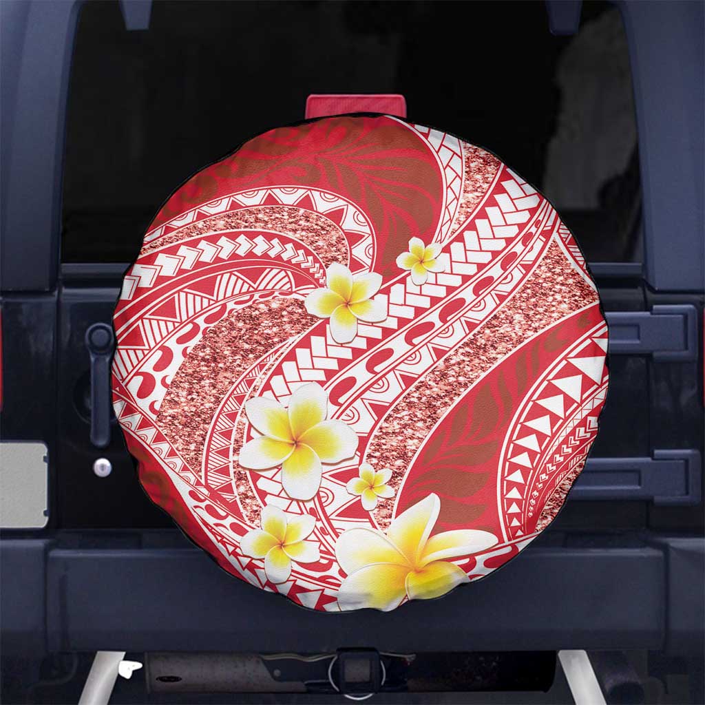 Plumeria Polynesian Coral Glitter Pattern Spare Tire Cover