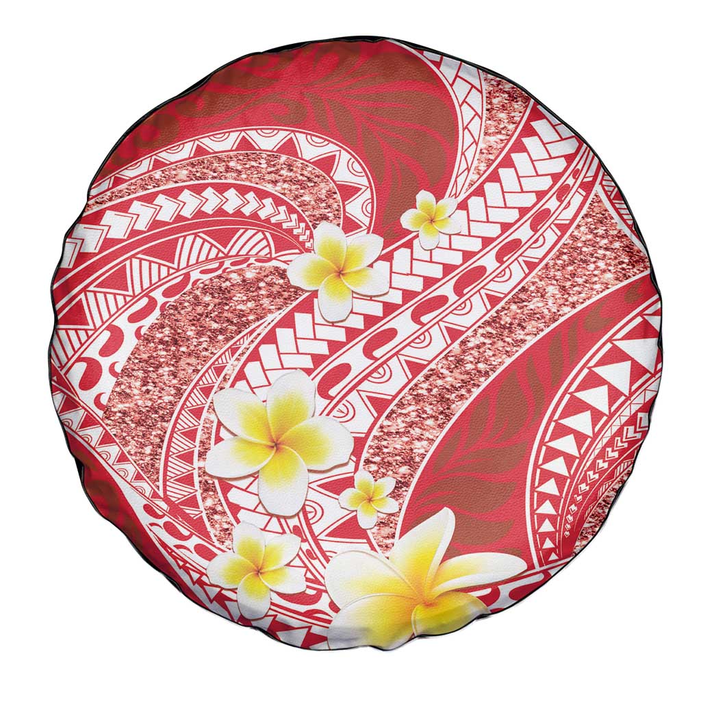Plumeria Polynesian Coral Glitter Pattern Spare Tire Cover