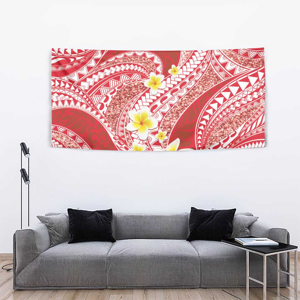 Plumeria Polynesian Coral Glitter Pattern Tapestry