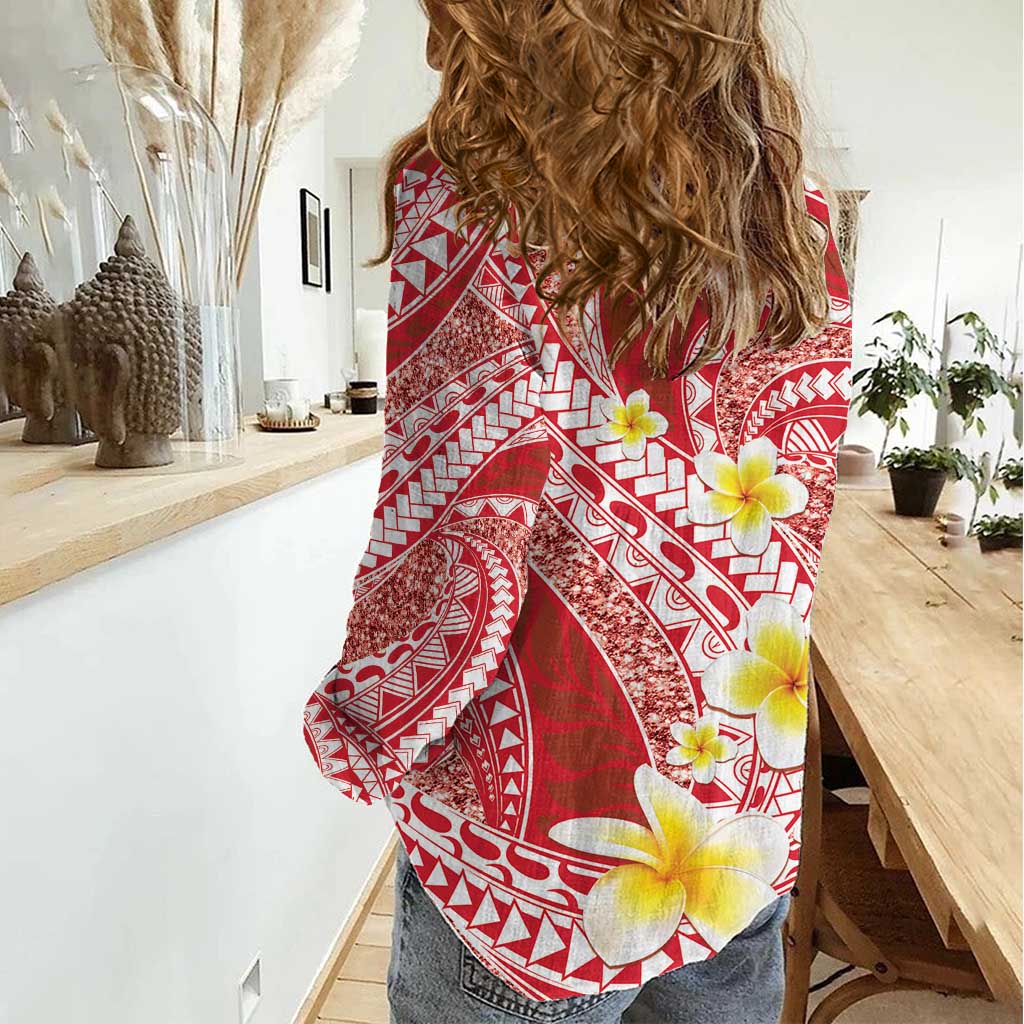 Plumeria Polynesian Coral Glitter Pattern Women Casual Shirt LT01 - Polynesian Pride