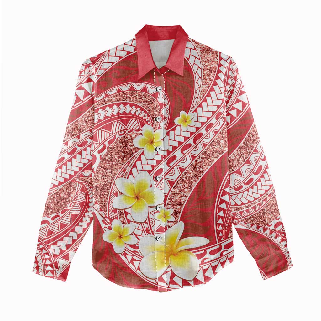 Plumeria Polynesian Coral Glitter Pattern Women Casual Shirt LT01 - Polynesian Pride