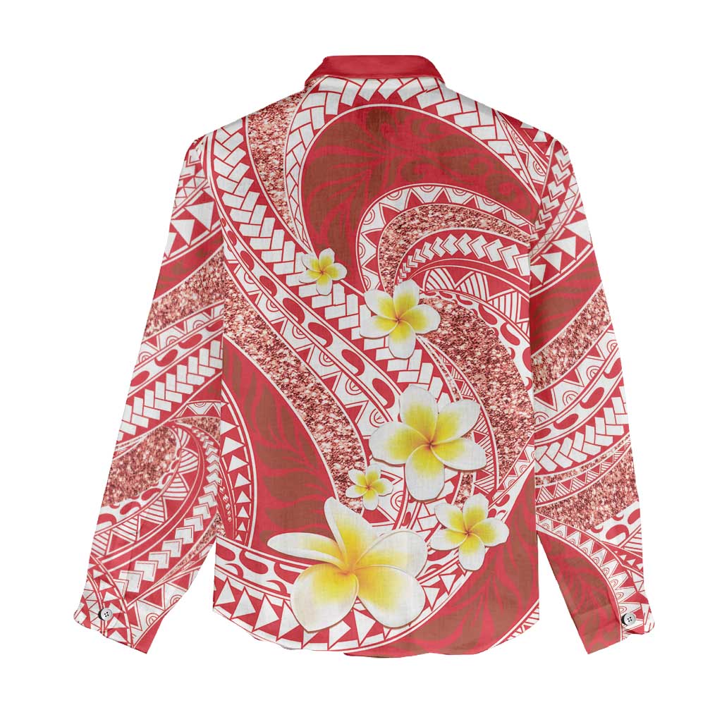 Plumeria Polynesian Coral Glitter Pattern Women Casual Shirt LT01 - Polynesian Pride