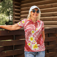 Plumeria Polynesian Coral Glitter Pattern Women Polo Shirt