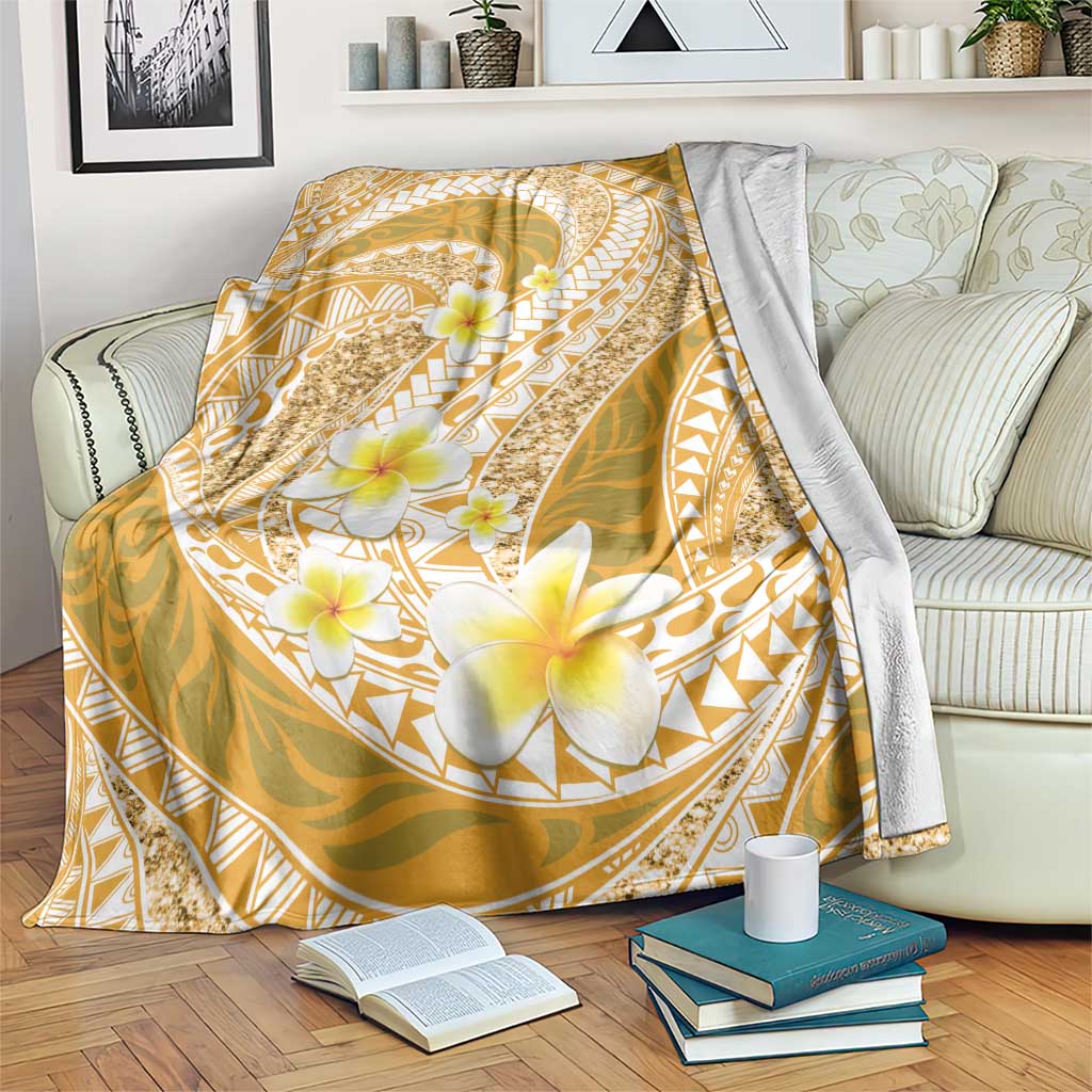 Plumeria Polynesian Gold Glitter Pattern Blanket