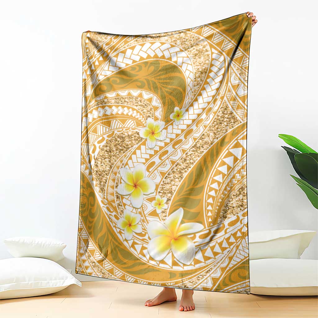 Plumeria Polynesian Gold Glitter Pattern Blanket