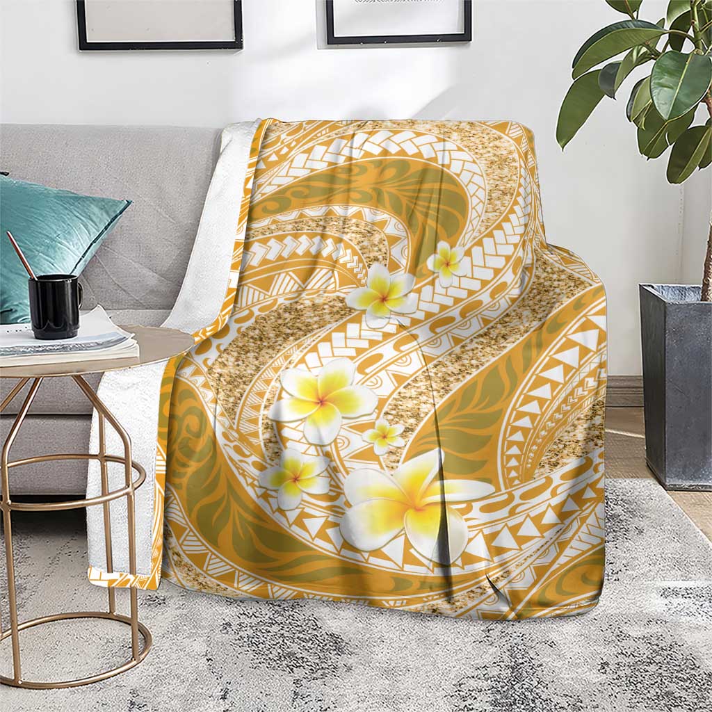 Plumeria Polynesian Gold Glitter Pattern Blanket