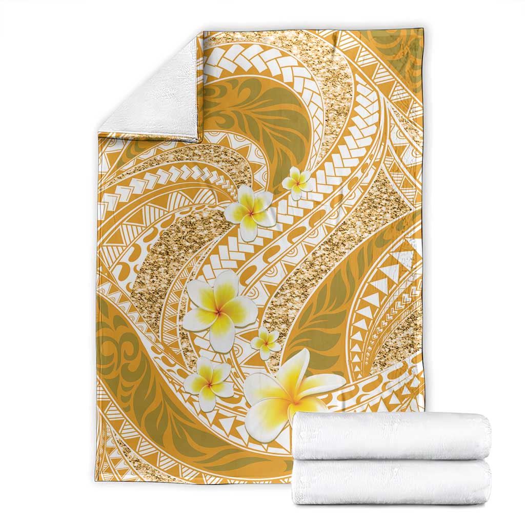 Plumeria Polynesian Gold Glitter Pattern Blanket