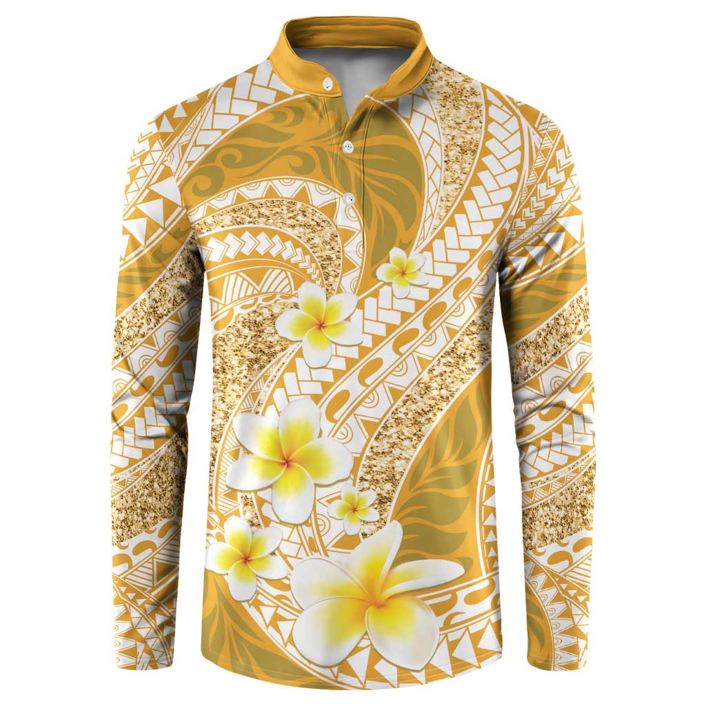 Plumeria Polynesian Gold Glitter Pattern Button Sweatshirt LT01 Gold - Polynesian Pride