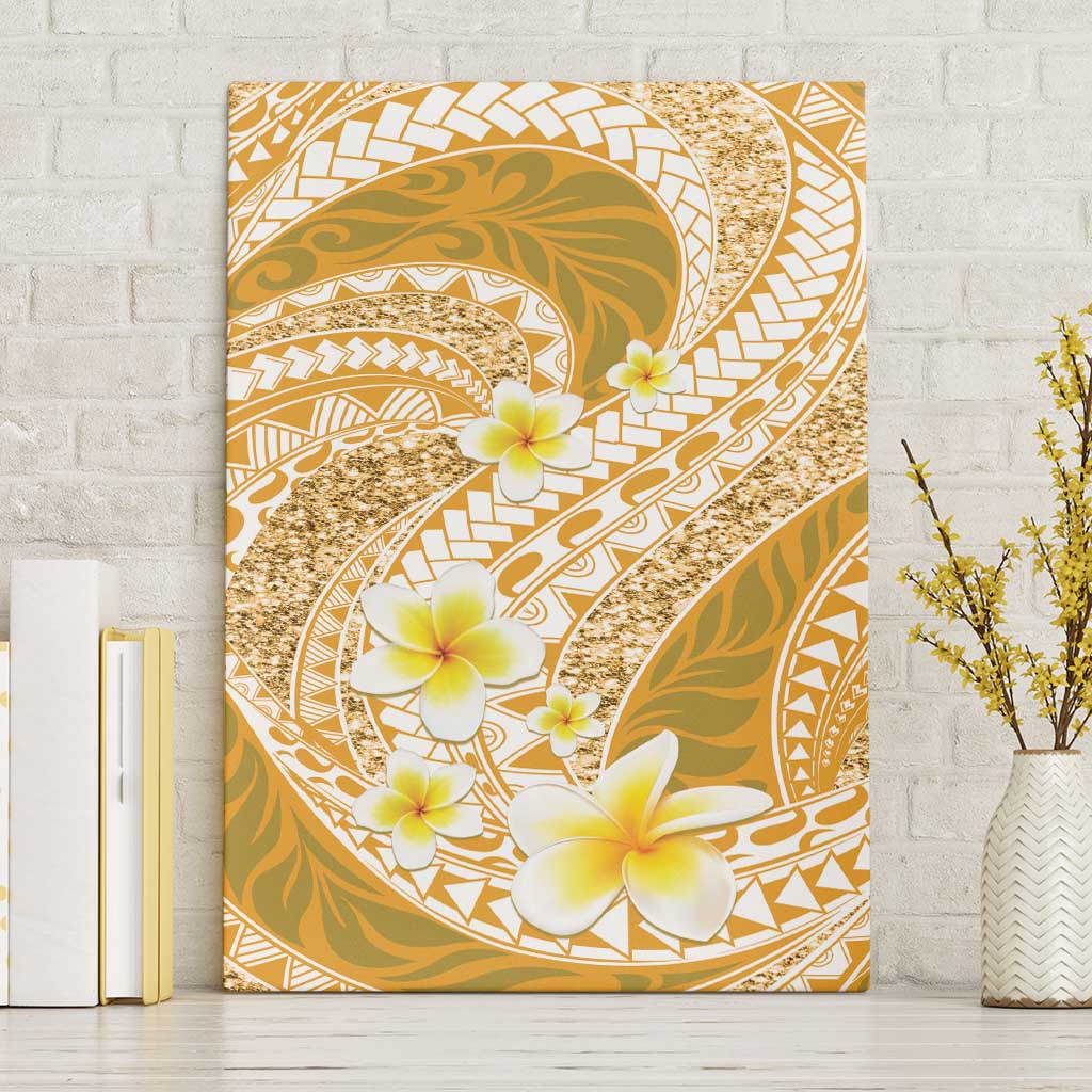 Plumeria Polynesian Gold Glitter Pattern Canvas Wall Art