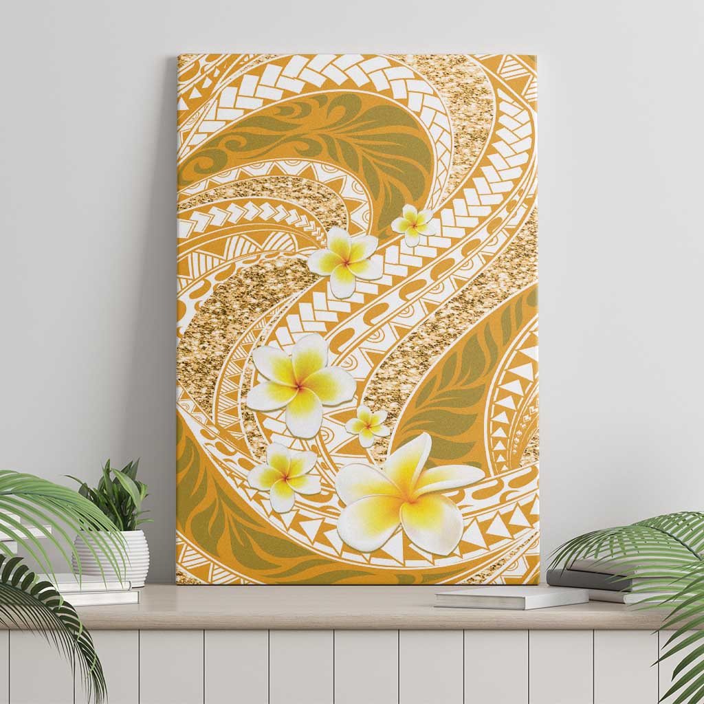 Plumeria Polynesian Gold Glitter Pattern Canvas Wall Art