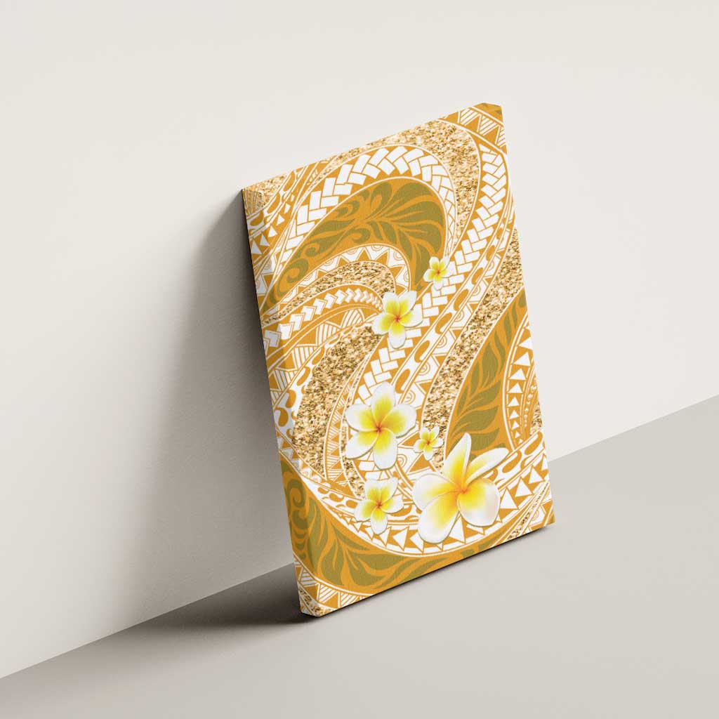 Plumeria Polynesian Gold Glitter Pattern Canvas Wall Art
