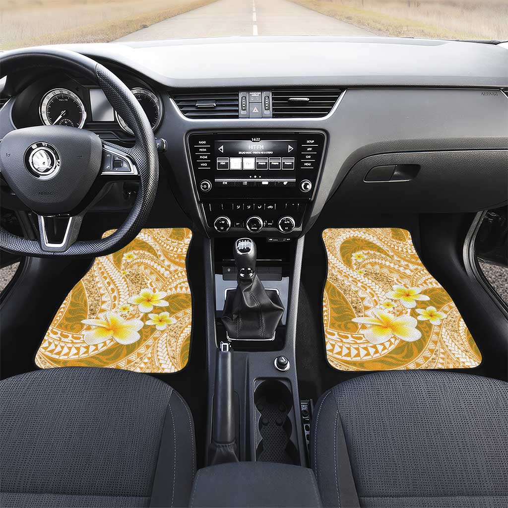 Plumeria Polynesian Gold Glitter Pattern Car Mats