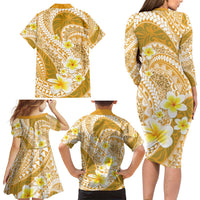 Plumeria Polynesian Gold Glitter Pattern Family Matching Long Sleeve Bodycon Dress and Hawaiian Shirt LT01 - Polynesian Pride