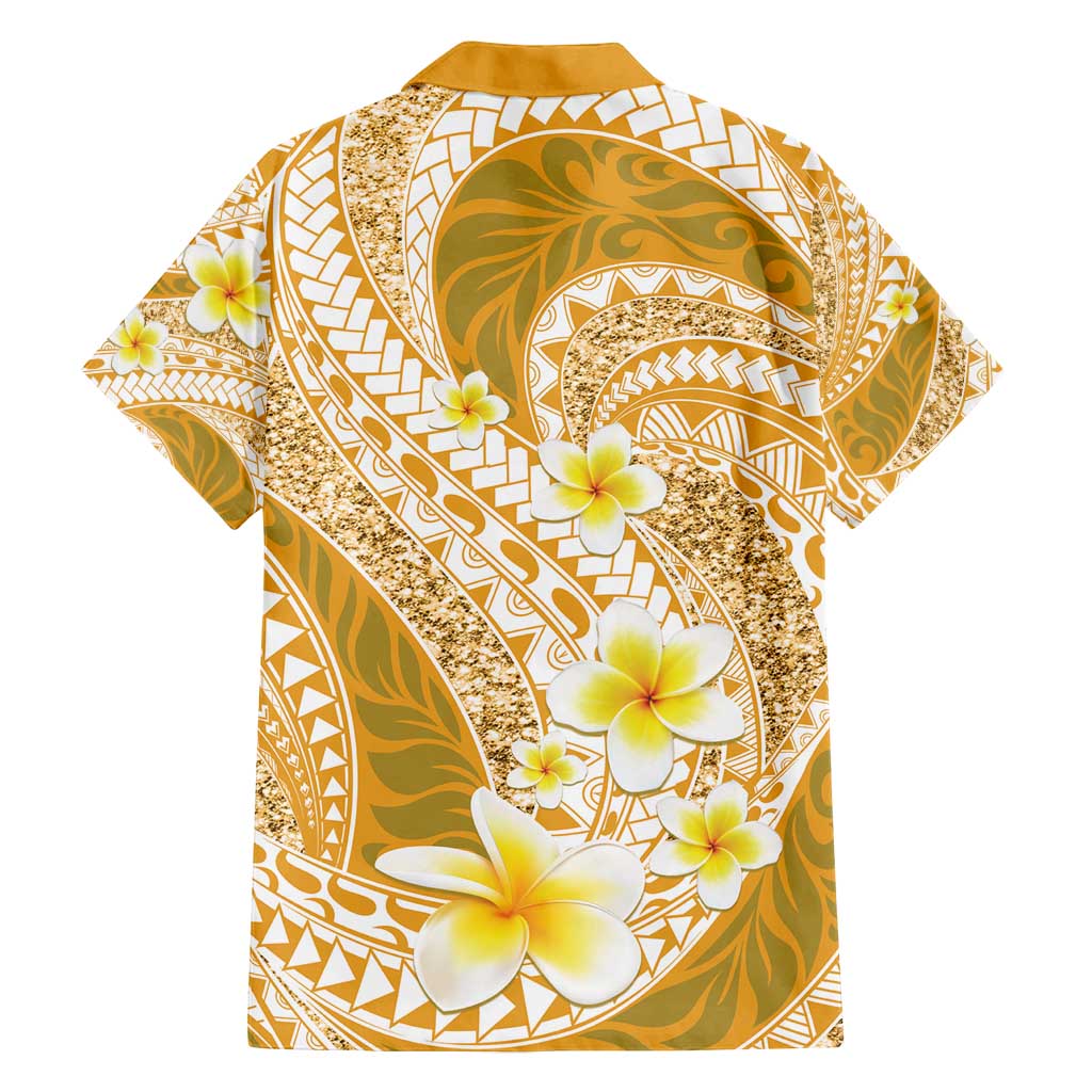 Plumeria Polynesian Gold Glitter Pattern Family Matching Long Sleeve Bodycon Dress and Hawaiian Shirt LT01 - Polynesian Pride
