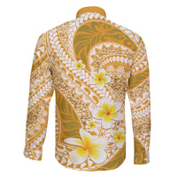 Plumeria Polynesian Gold Glitter Pattern Family Matching Long Sleeve Bodycon Dress and Hawaiian Shirt LT01 - Polynesian Pride