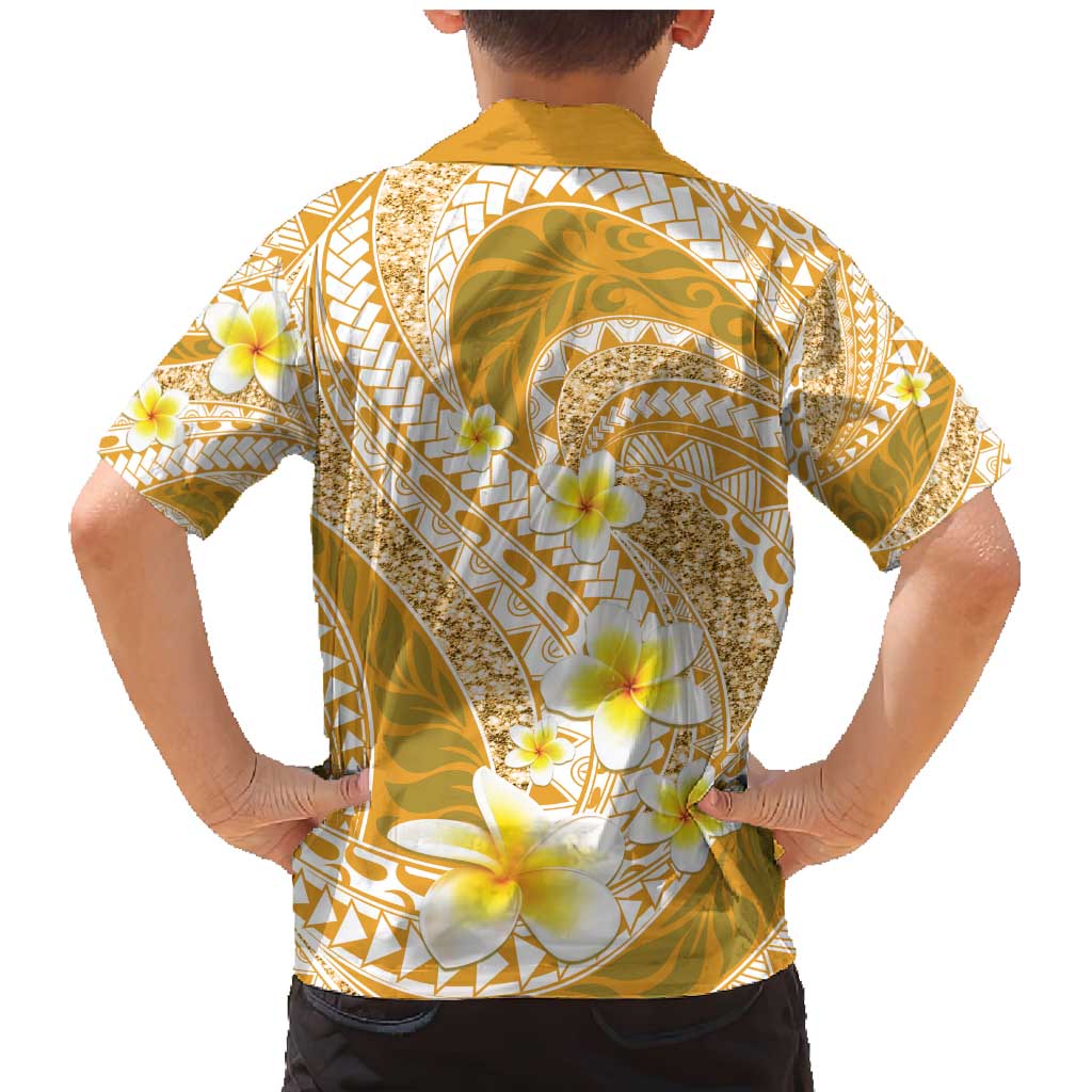 Plumeria Polynesian Gold Glitter Pattern Family Matching Mermaid Dress and Hawaiian Shirt LT01 - Polynesian Pride