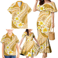 Plumeria Polynesian Gold Glitter Pattern Family Matching Mermaid Dress and Hawaiian Shirt LT01 - Polynesian Pride