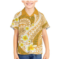 Plumeria Polynesian Gold Glitter Pattern Family Matching Mermaid Dress and Hawaiian Shirt LT01 Son's Shirt Gold - Polynesian Pride
