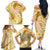 Plumeria Polynesian Gold Glitter Pattern Family Matching Off The Shoulder Long Sleeve Dress and Hawaiian Shirt
