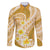Plumeria Polynesian Gold Glitter Pattern Family Matching Off The Shoulder Long Sleeve Dress and Hawaiian Shirt