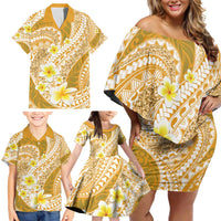 Plumeria Polynesian Gold Glitter Pattern Family Matching Off Shoulder Short Dress and Hawaiian Shirt LT01 - Polynesian Pride