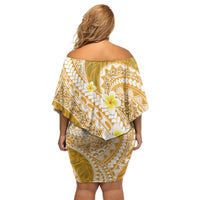 Plumeria Polynesian Gold Glitter Pattern Family Matching Off Shoulder Short Dress and Hawaiian Shirt LT01 - Polynesian Pride
