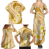 Plumeria Polynesian Gold Glitter Pattern Family Matching Summer Maxi Dress and Hawaiian Shirt LT01 - Polynesian Pride