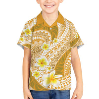 Plumeria Polynesian Gold Glitter Pattern Family Matching Summer Maxi Dress and Hawaiian Shirt LT01 Son's Shirt Gold - Polynesian Pride