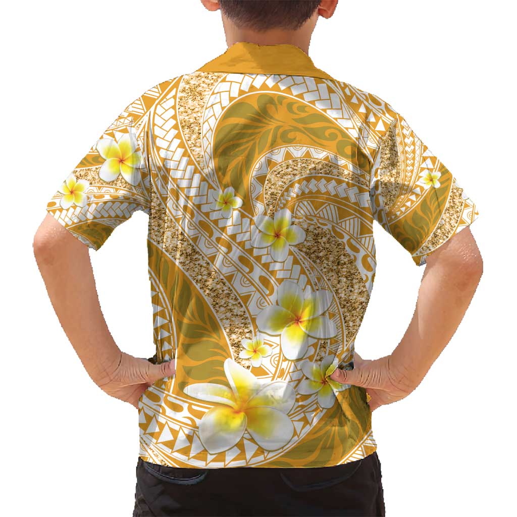 Plumeria Polynesian Gold Glitter Pattern Family Matching Tank Maxi Dress and Hawaiian Shirt LT01 - Polynesian Pride