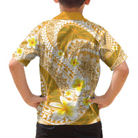 Plumeria Polynesian Gold Glitter Pattern Family Matching Tank Maxi Dress and Hawaiian Shirt LT01 - Polynesian Pride