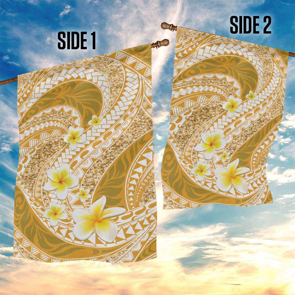Plumeria Polynesian Gold Glitter Pattern Garden Flag
