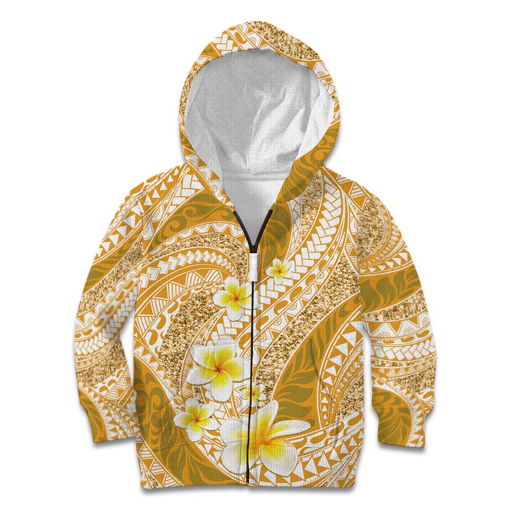 Plumeria Polynesian Gold Glitter Pattern Kid Hoodie