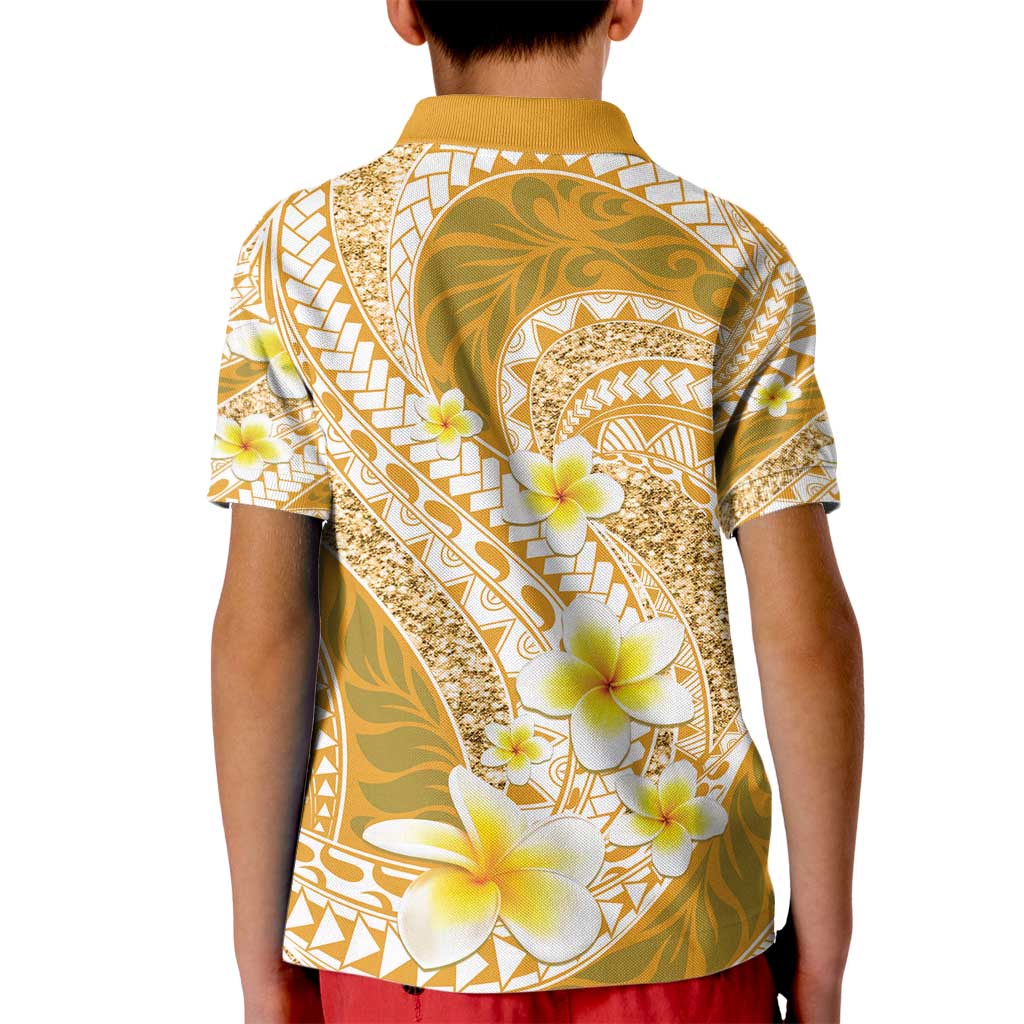 Plumeria Polynesian Gold Glitter Pattern Kid Polo Shirt LT01 - Polynesian Pride