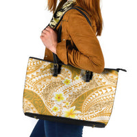 Plumeria Polynesian Gold Glitter Pattern Leather Tote Bag LT01 Gold - Polynesian Pride