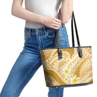 Plumeria Polynesian Gold Glitter Pattern Leather Tote Bag LT01 - Polynesian Pride