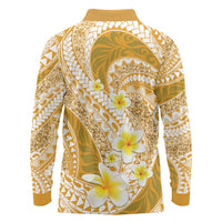 Plumeria Polynesian Gold Glitter Pattern Long Sleeve Polo Shirt LT01 - Polynesian Pride