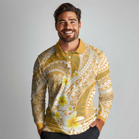 Plumeria Polynesian Gold Glitter Pattern Long Sleeve Polo Shirt LT01 - Polynesian Pride