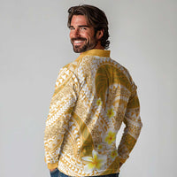 Plumeria Polynesian Gold Glitter Pattern Long Sleeve Polo Shirt LT01 - Polynesian Pride