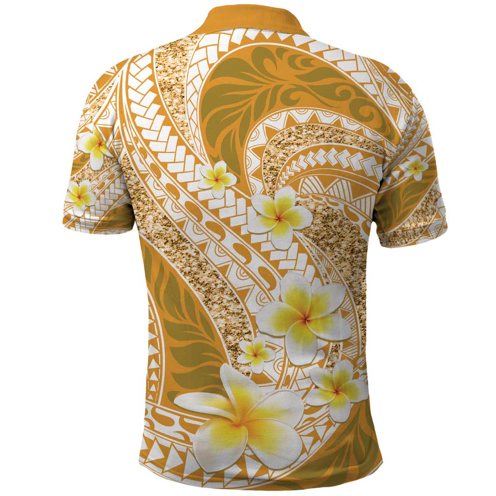 Plumeria Polynesian Gold Glitter Pattern Polo Shirt LT01 - Polynesian Pride
