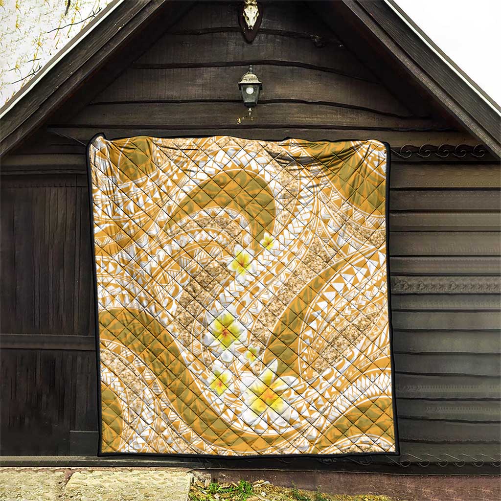 Plumeria Polynesian Gold Glitter Pattern Quilt