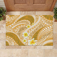Plumeria Polynesian Gold Glitter Pattern Rubber Doormat