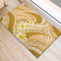 Plumeria Polynesian Gold Glitter Pattern Rubber Doormat