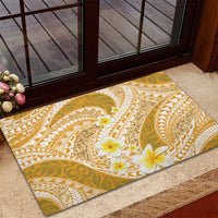 Plumeria Polynesian Gold Glitter Pattern Rubber Doormat
