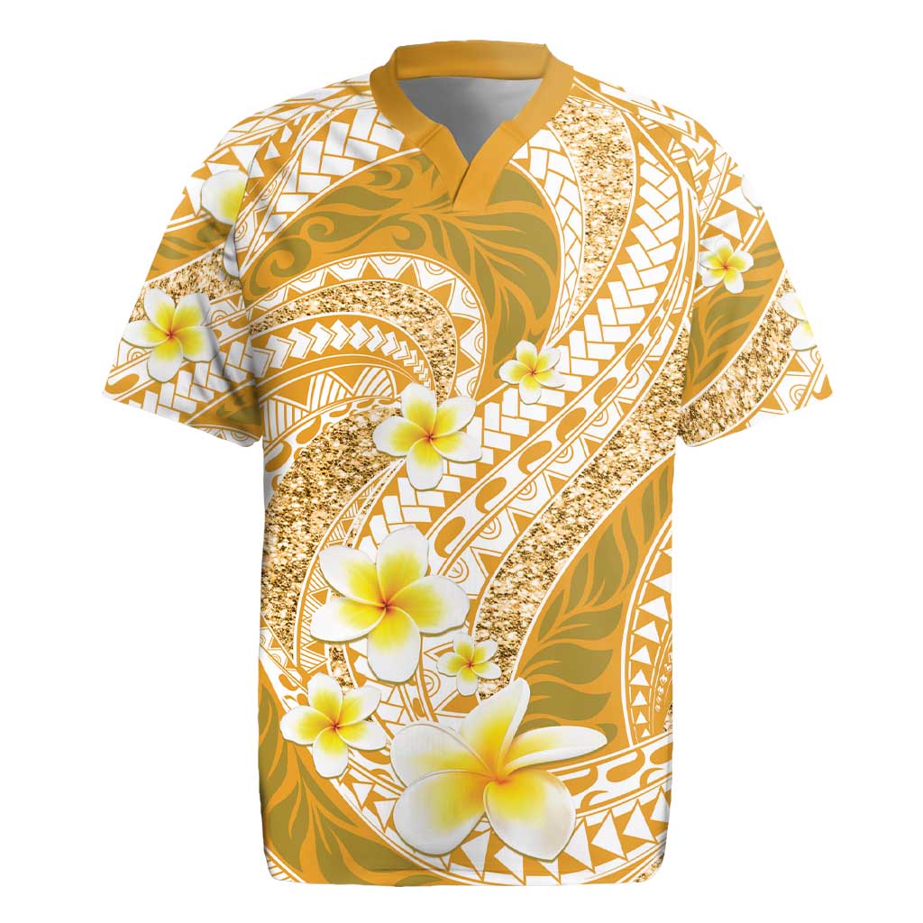 Plumeria Polynesian Gold Glitter Pattern Rugby Jersey