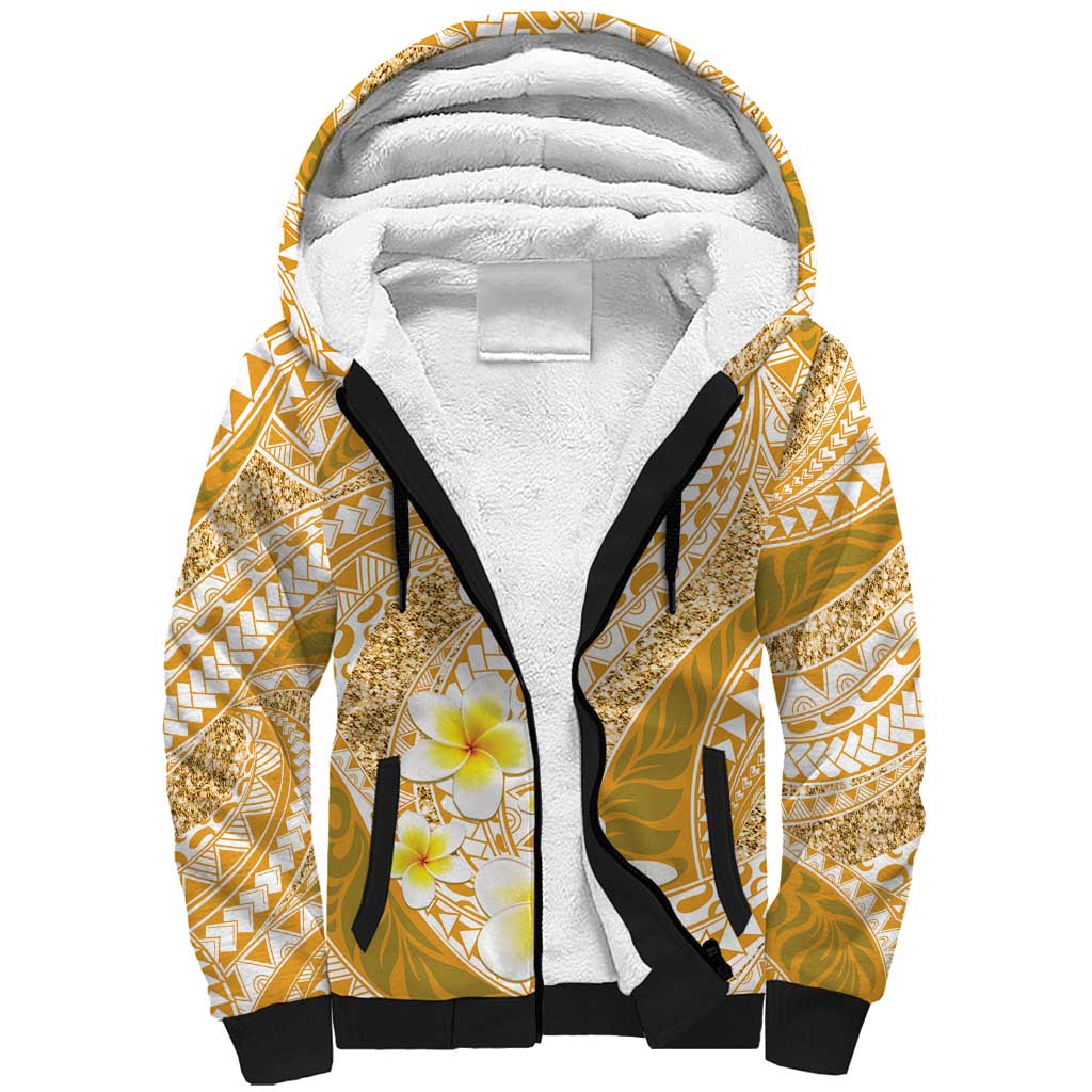Plumeria Polynesian Gold Glitter Pattern Sherpa Hoodie